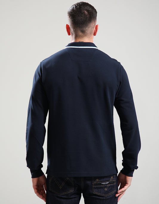 MARSHALL ARTIST SIREN LONG SLEEVE TIPPED POLO SHIRT // NAVY