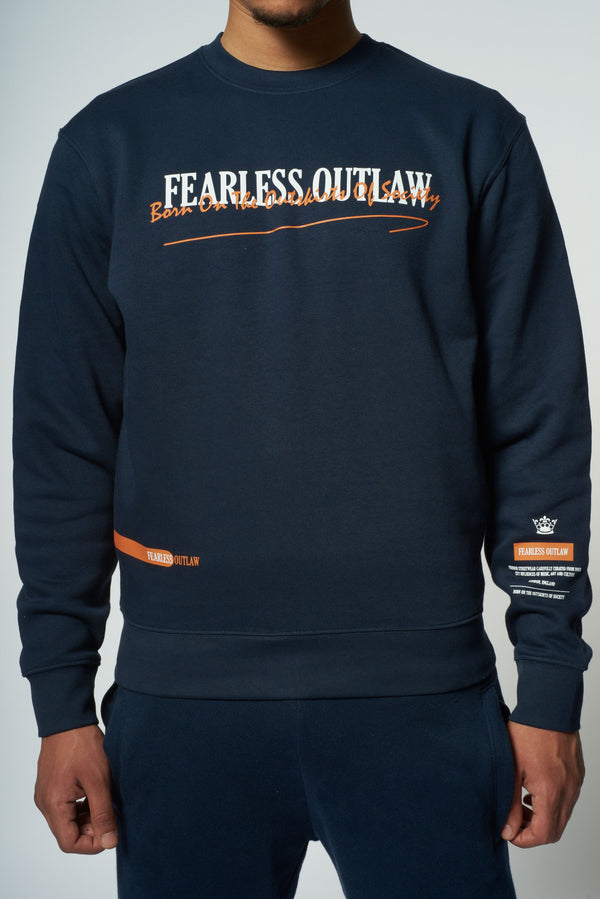 Fearless Outlaw Graffiti Sweater - Navy/Orange